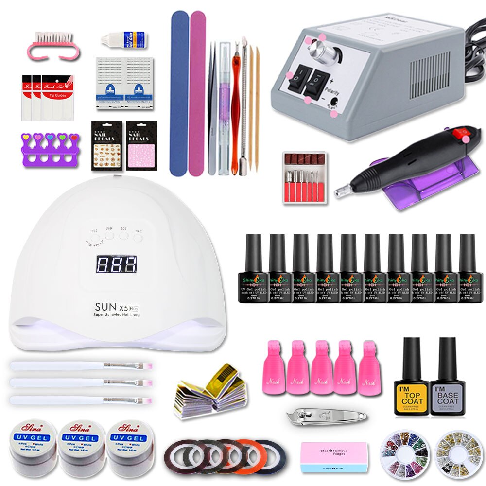 Nagelset för manikyr kit gel nagellack set med 35000/20000 rpm nagelborrmaskin 84/54w nagellampa nail art verktyg: 54w 10 färger set 11