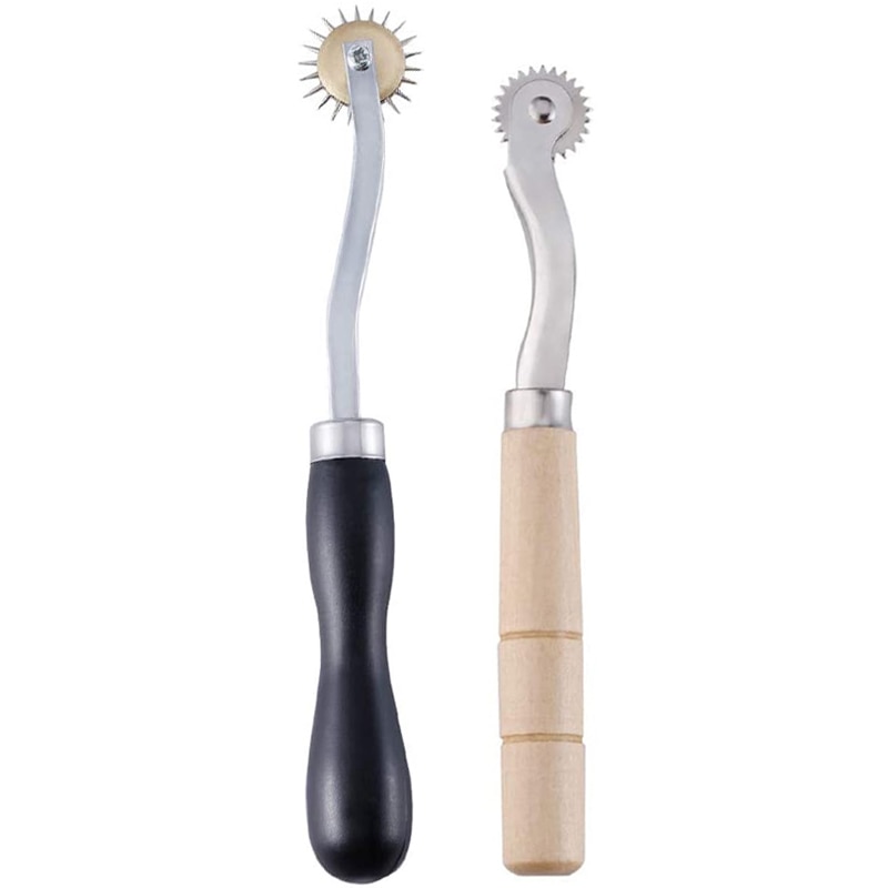 Lmdz stitch marking spacer , 4mm och 2mm läder nålspets spårningshjul med trähandtag för konst och läder