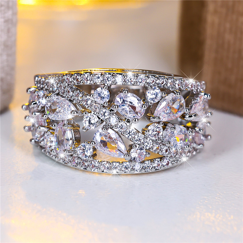 Leuke, grote, waterkleurige verlovingsring voor vrouwen, vintage gouden trouwsieraad voor dames