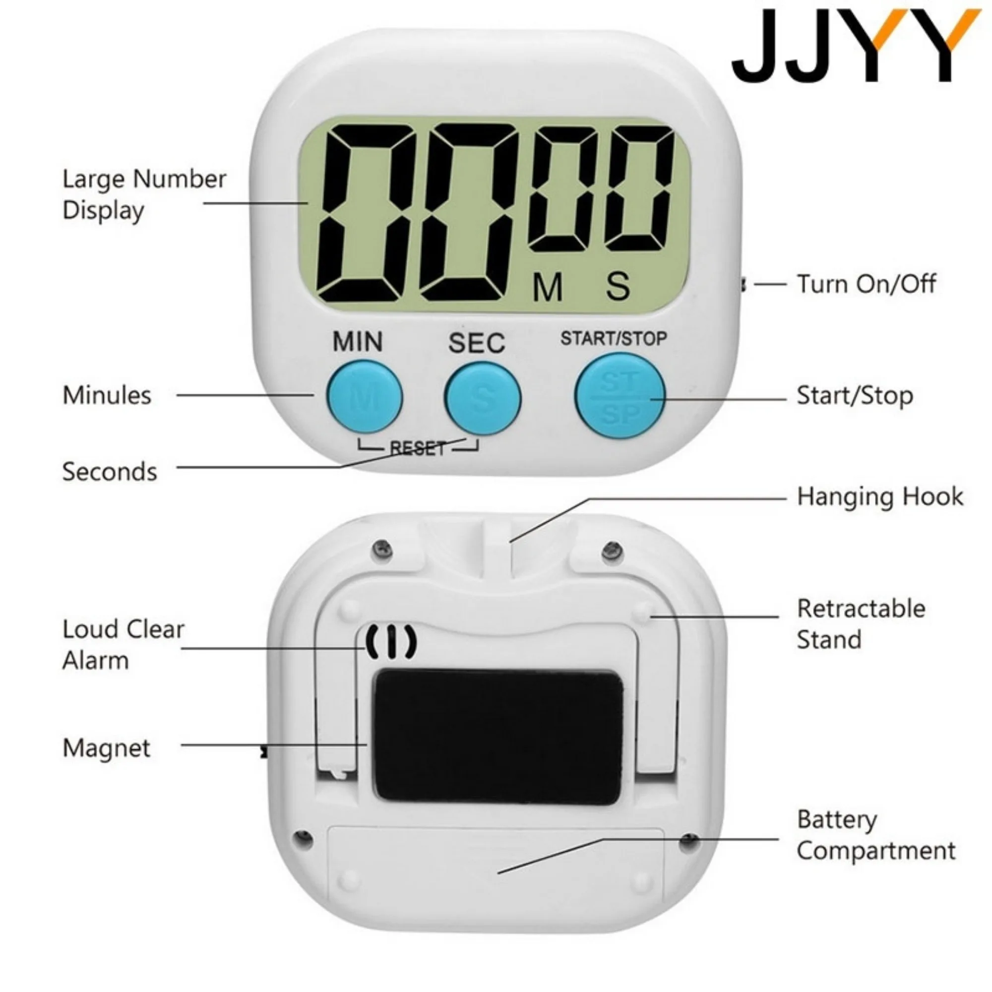 JJYY Digital Kitchen Timer, Cooking Timer, Strong Magnet Back, for Cooking Baking Sports Games Office