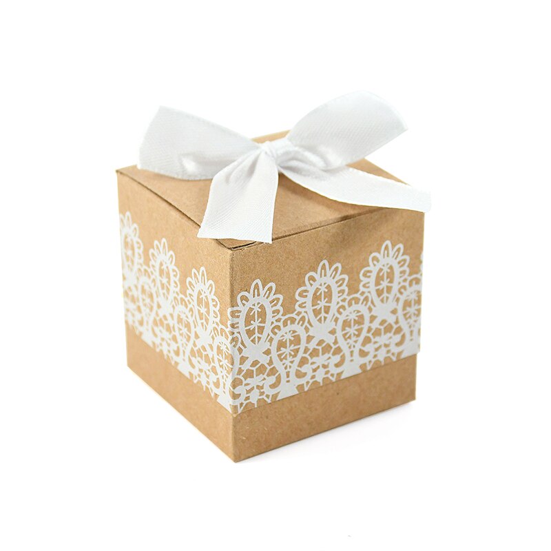 Caja con lazo de encaje para dulces, caja de papel Kraft con cintas, caja de de cumpleaños y boda, 10 piezas: L02