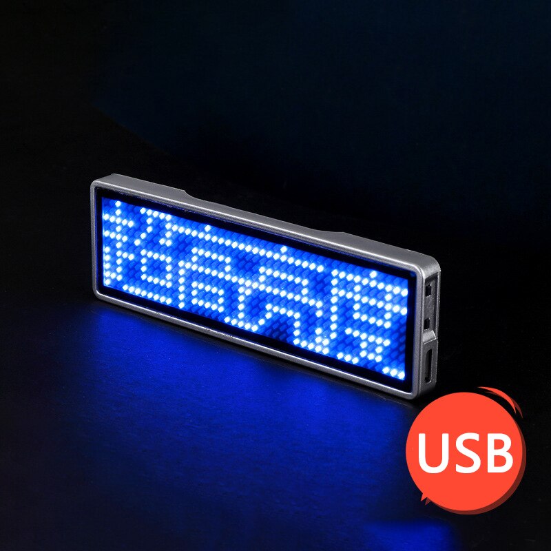 Led Badge Clip Insignia Rechargeable Bluetooth Digital Diy Scrolling Message Board Mini Display Led Name Peugeot Badge Sign Tag: USB Blue