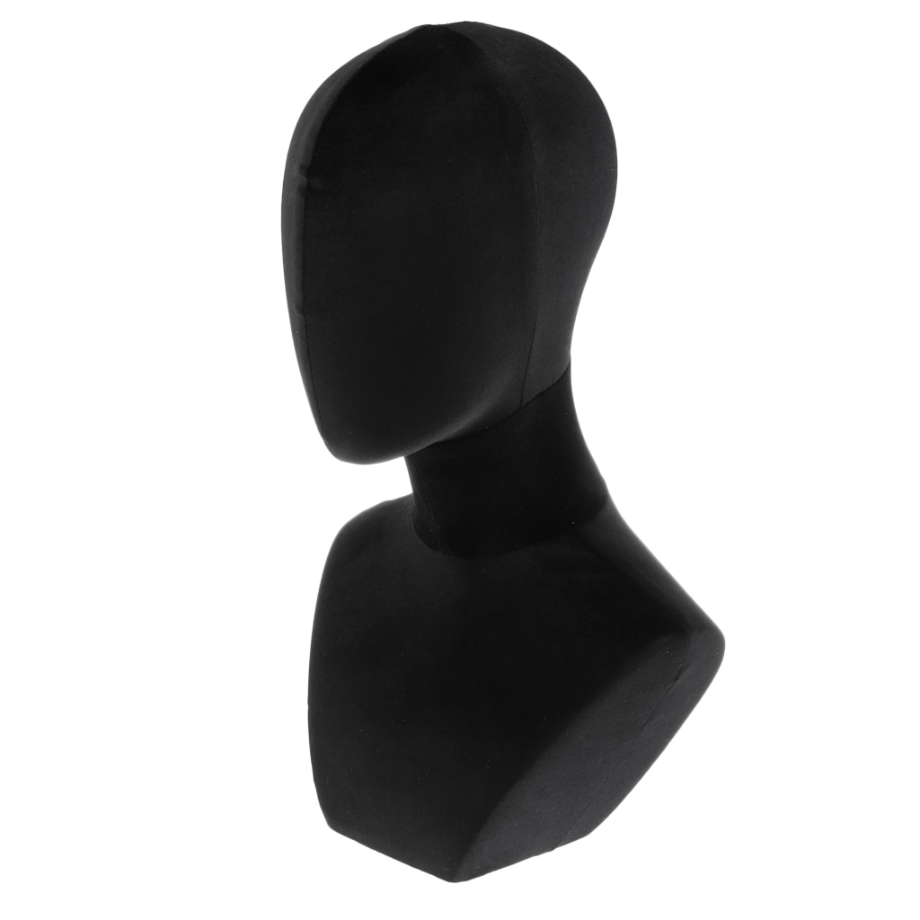 Modèle de tête en bois noir avec support-pour perruque, cheveux, chapeau, affichage, Mannequin de casque-velours