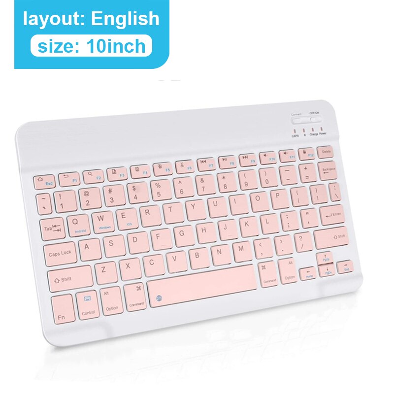 Mini Bluetooth Keyboard Wireless Russian Keyboard Tablet Spanish Rechargeable Keyboard For Tablet ipad cell phone Laptop: 10 in Pink English