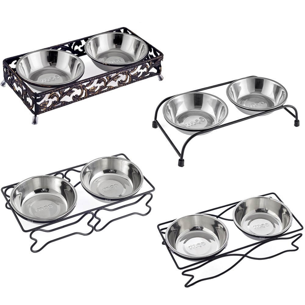 Double Single Dog Bowls for Pet Puppy Retro Iron Rack Food Water Bowl Feeder Pet Cats Feeding Dishes Dogs Drink Bowl