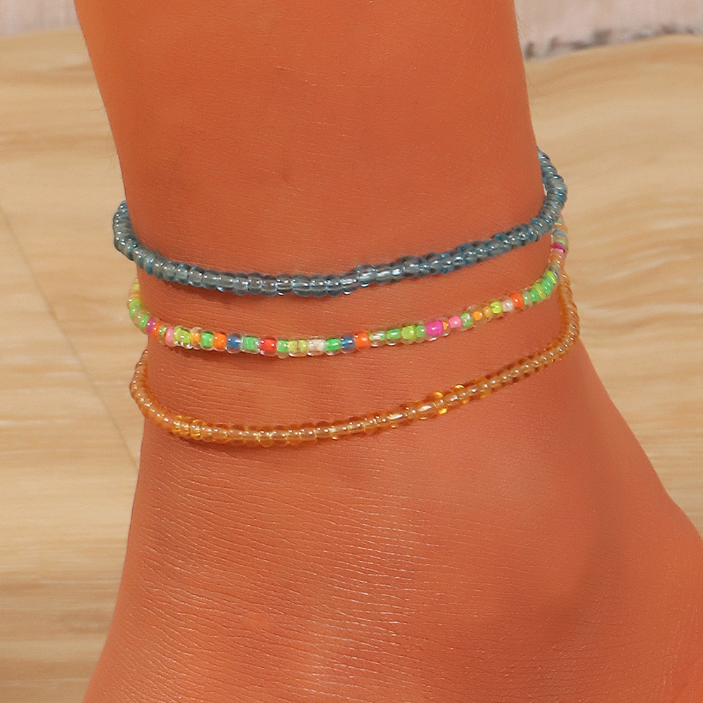 3pcs/set Bohemian Colorful Beaded Beads Anklets For Women Summer Ocean Beach Handmade Ankle Bracelet Foot Leg Beach Jewelry: kk0260-3pcs-Elastic