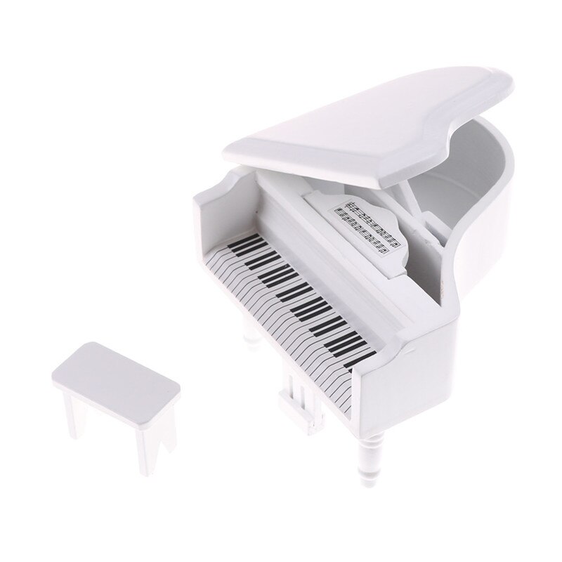 1:12 Houten Grand Piano Met Kruk Model Spelen Speelgoed Accessoires Dollhouse Miniatuur Wit Exquise