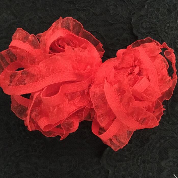 5 Yards Pretty Zwart Wit Roze Koningsblauw Kant Accessoires DIY Elastische Gaas Ruche Kant Kledingstuk Stretch Kant 1.5 cm breedte: red