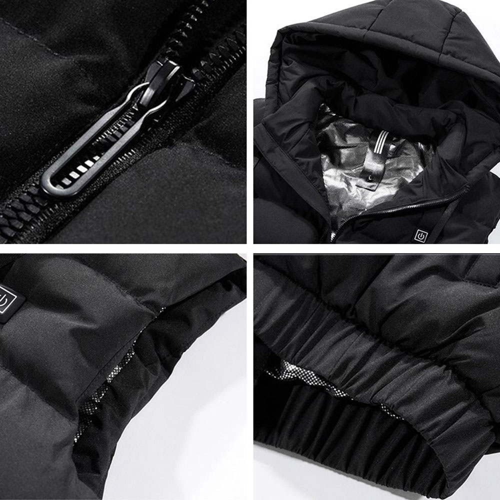 9 Areas Heated Jackets Intelligent Temperature Control Fever Keep Warm Cotton Waistcoat With Hood Outdoor Winter Warm Clothing