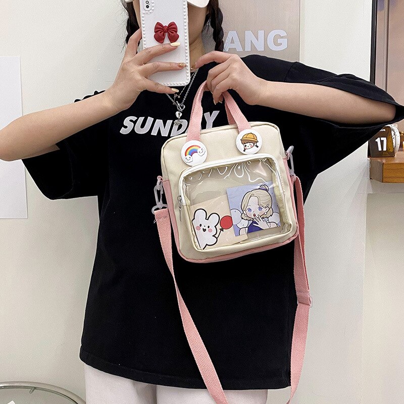 Itabag Nylon Vierkante Japanse Stijl Dames Transparante Zak Lolita Meisje Transparant Pvc Ita Tas Een-Schouder Itabag Draagtas grote