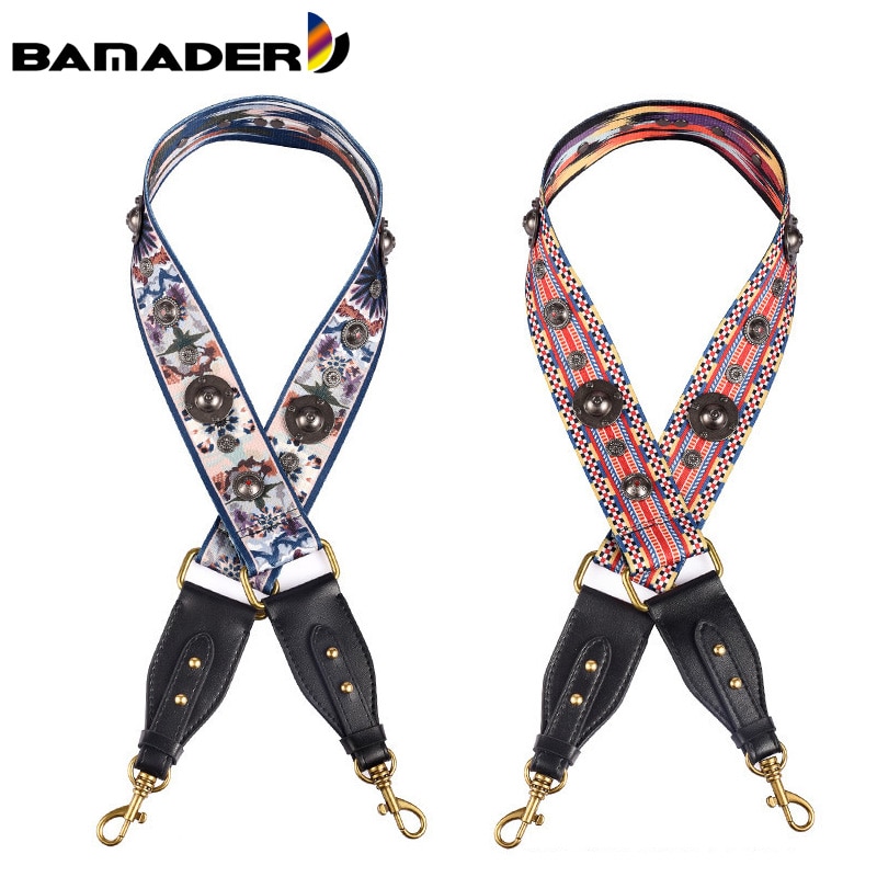 BAMADER, correa de lona para mujer, remache, bolso de pintura Lnk, correas étnicas, bolso ancho, correa ajustable, accesorios para bolso de cuero