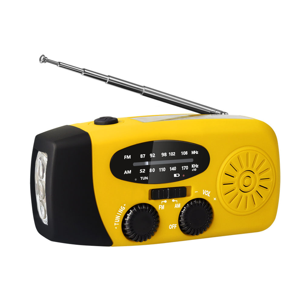 Bærbar bilradio med katastrofeforebygging, multifunksjonell nødradio, håndsveivet generator for lading av mobiltelefoner: Gul