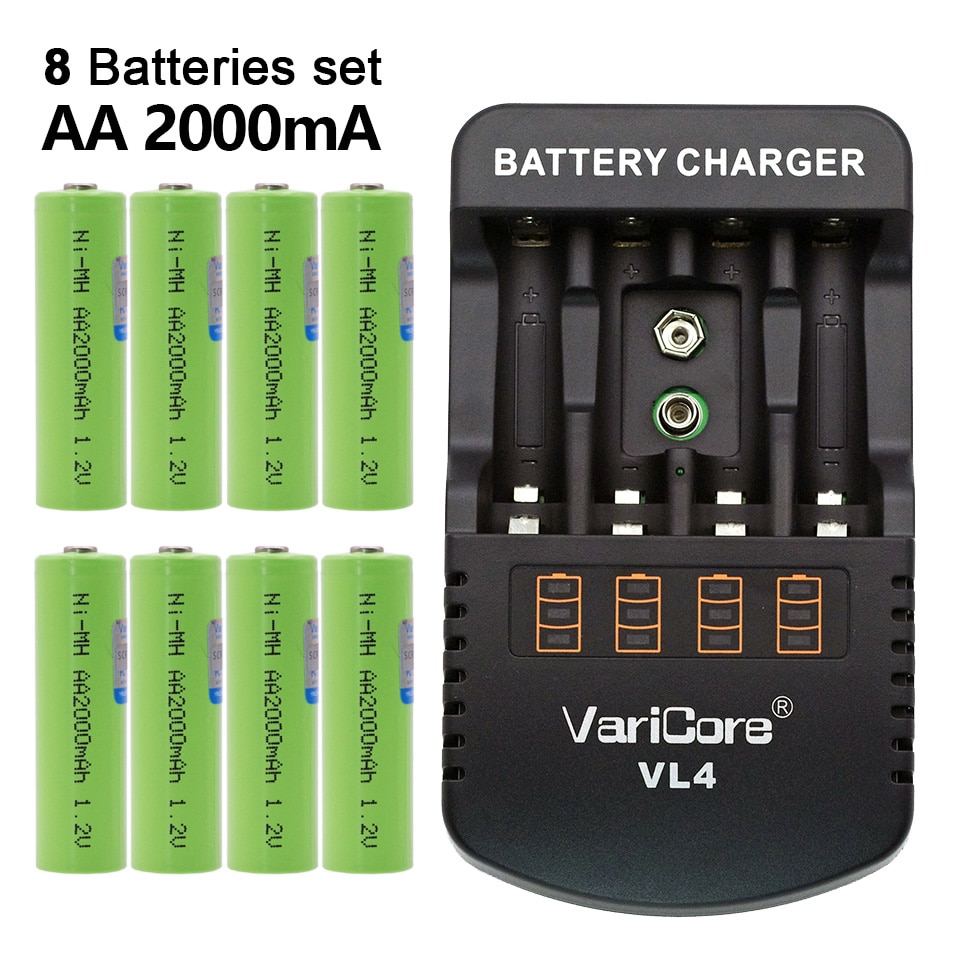 8 stks VariCore AA 2000 mah 1.2 v NiMH batterijen voor robotic afstandsbediening speelgoed medische apparatuur EEN producten + variCore VL4 Charger