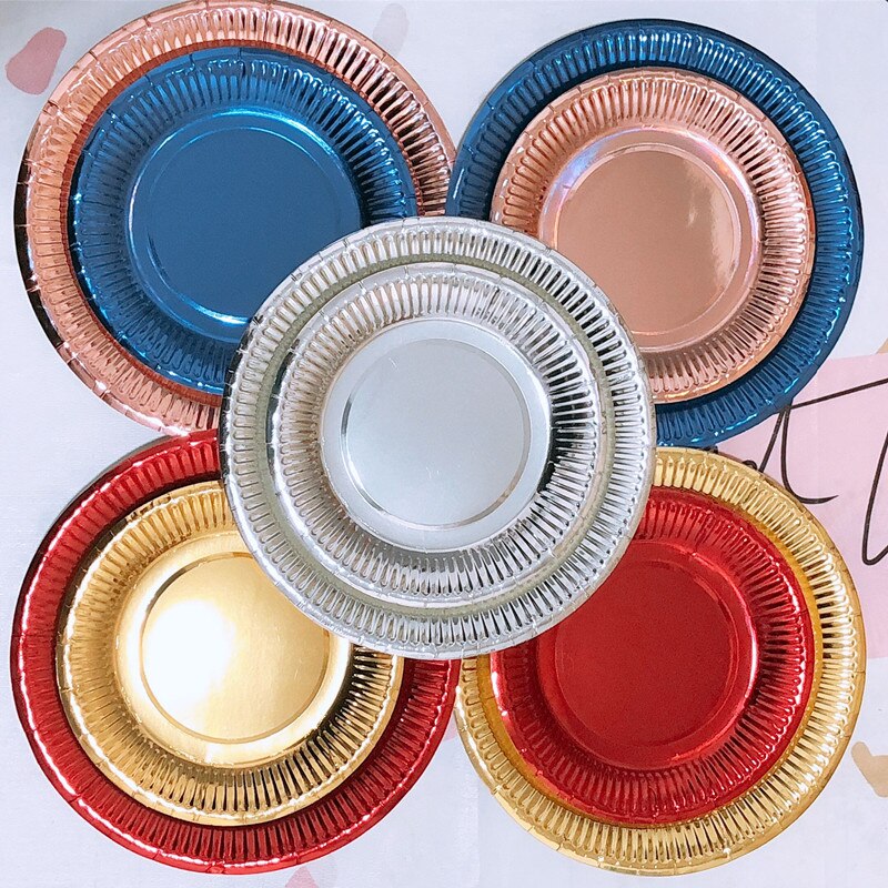 Plato de papel dorado y plateado desechable, suministros de , bandeja de papel para , cena y pastel, 7 y 9 pulgadas, 50 unids/paquete