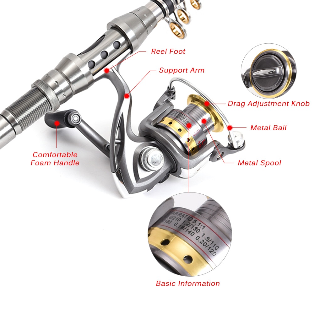 Lixada Telescopische Hengel Reel Combo Volledige Kit Hengel Gear + Spinning Reel + Lijn Lokt Haken Met Zak voor Vara De Pesca
