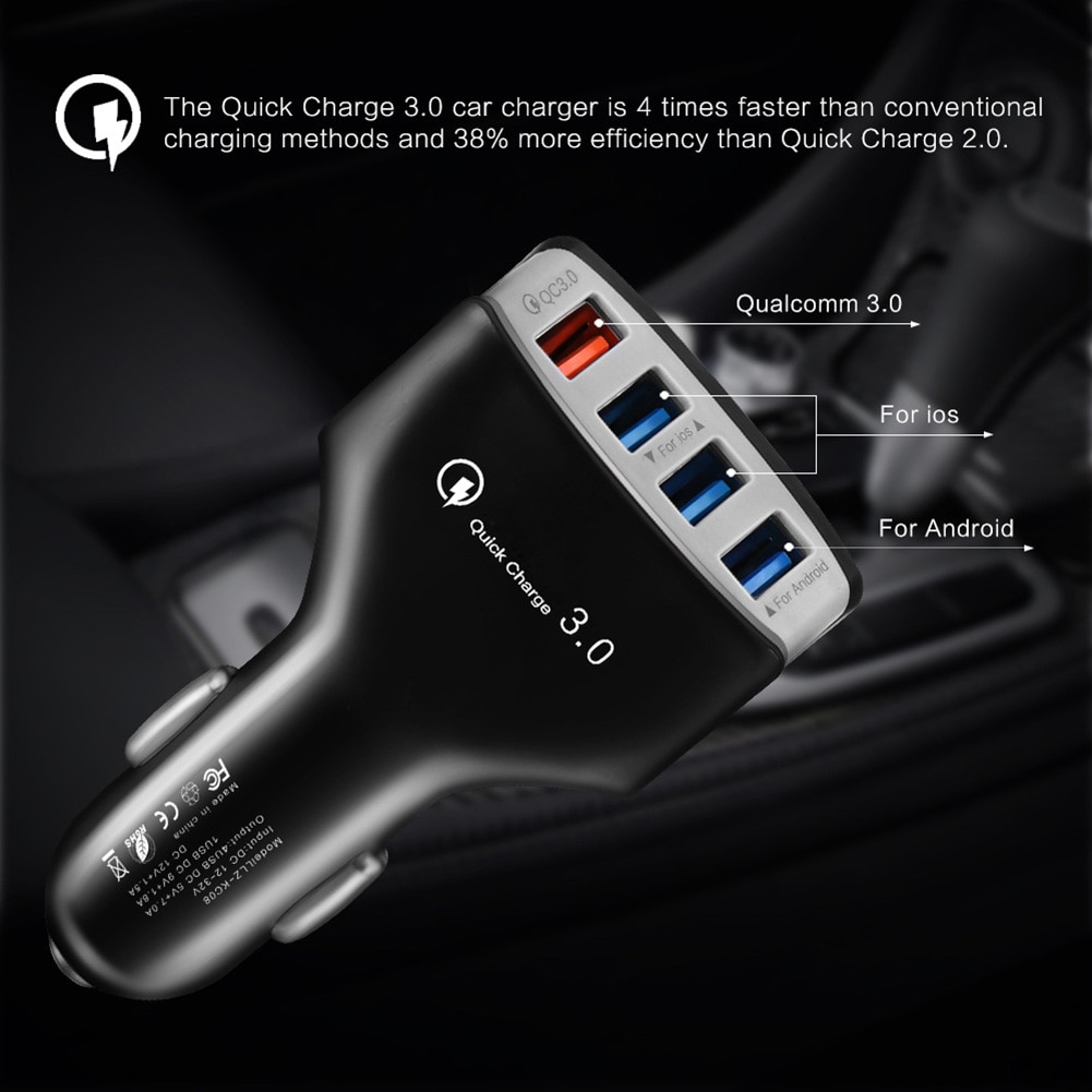 QC3.0 Snelle Opladen Autolader 4 Usb-poorten 3.5A Auto Usb Lader Adapter