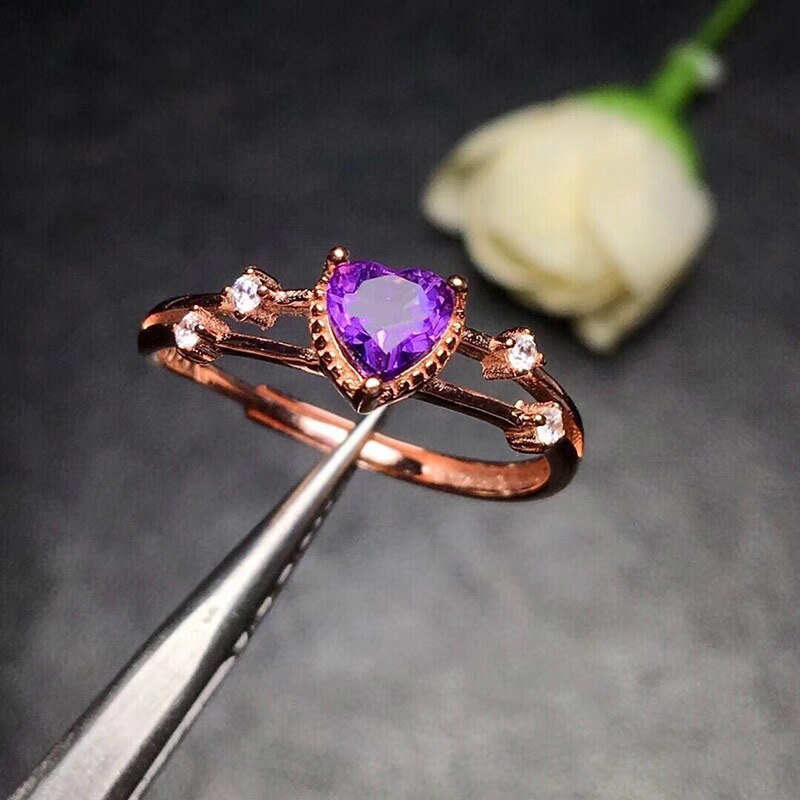 Huitan romantische aanzoek sieraden ringen voor vrouwen met felpaarse hartvormige cz steen verlovingsring in roségoudkleur