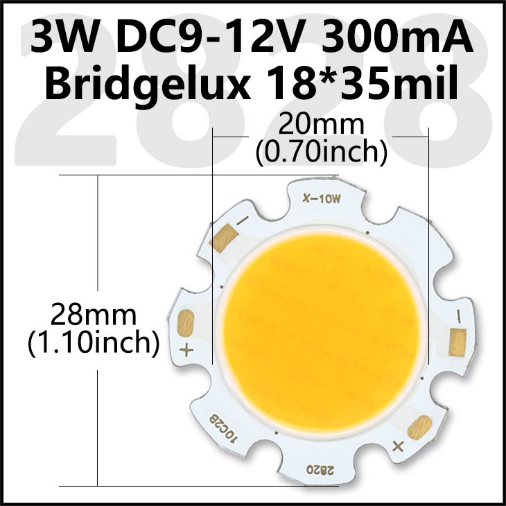 Bridgelux COB LED Chip 3W 5W 7W 10W 20W 30W 40W Diodo emisor de luz Módulo LED Matrix 1313 2828 1919 para bombillas empotrables: Plata / 20 W