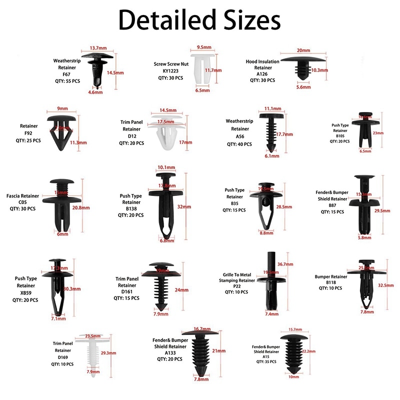 GTBL Auto Clips voiture retenue corps Clips porte pare-chocs agrafe de garniture pièces de rechange voiture garniture enlèvement ensemble d'outils 6 pièces avec attache R