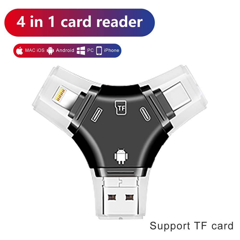 Micro sd tf-kaartlezer, flash-geheugenkaartadapter voor apple iphone, ipad, android-telefoon, macbook, computer 1 4 in -c-lezers