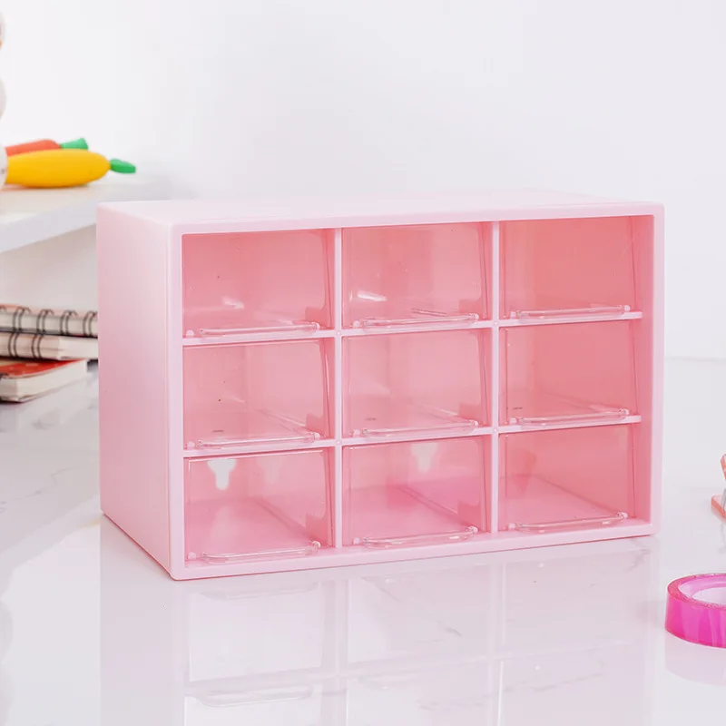 9 Grid drawer organizer Transparent Small Drawer Partitioned Student Desk Wall-mounted Sundries Storage Box Cute: Gold