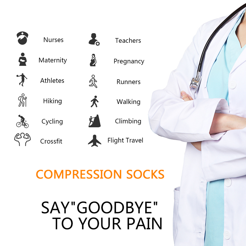 Calcetines de compresión para ciclismo para hombre y mujer, medias deportivas de 20-30 MmHg, antifatiga, alivio del dolor, Color negro