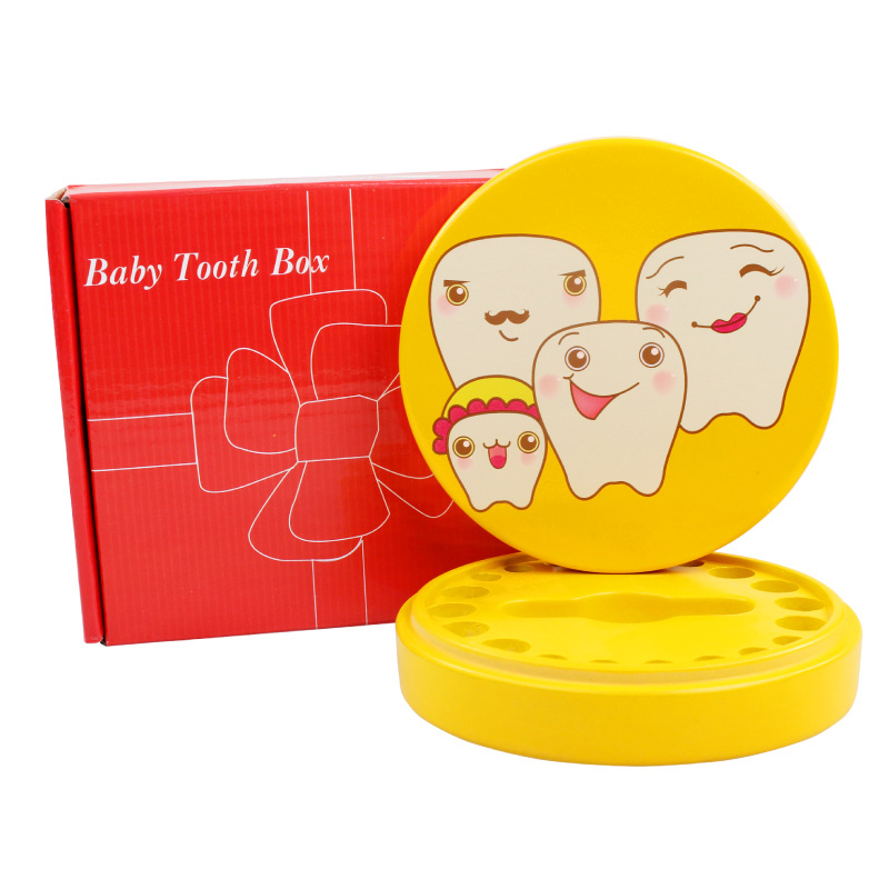Cute Wood Baby Teeth Box Save MILK TEETH storage box for children boy girls great Childhood memory keepsake: Yellow