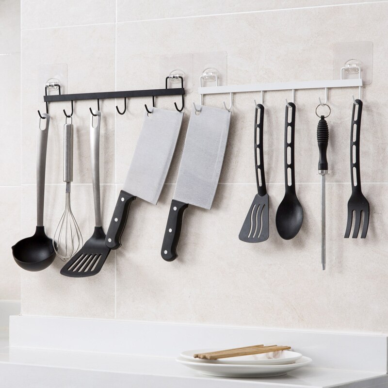 Lijm Haken Metalen 6 Haak Jas Rack Wall Mount Hanger Handdoek Houder Organizer Keuken Deur Badkamer Rail Gebruiksvoorwerp Pan Kookgerei