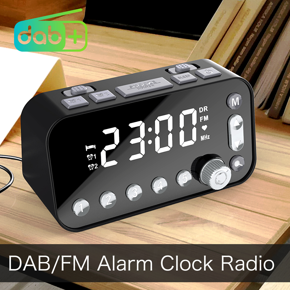 Digital Alarm Clock DAB FM Radio USB Rechargeable Backlight Adjustable Alarm Volume Alarm Clock Radio with Antenna