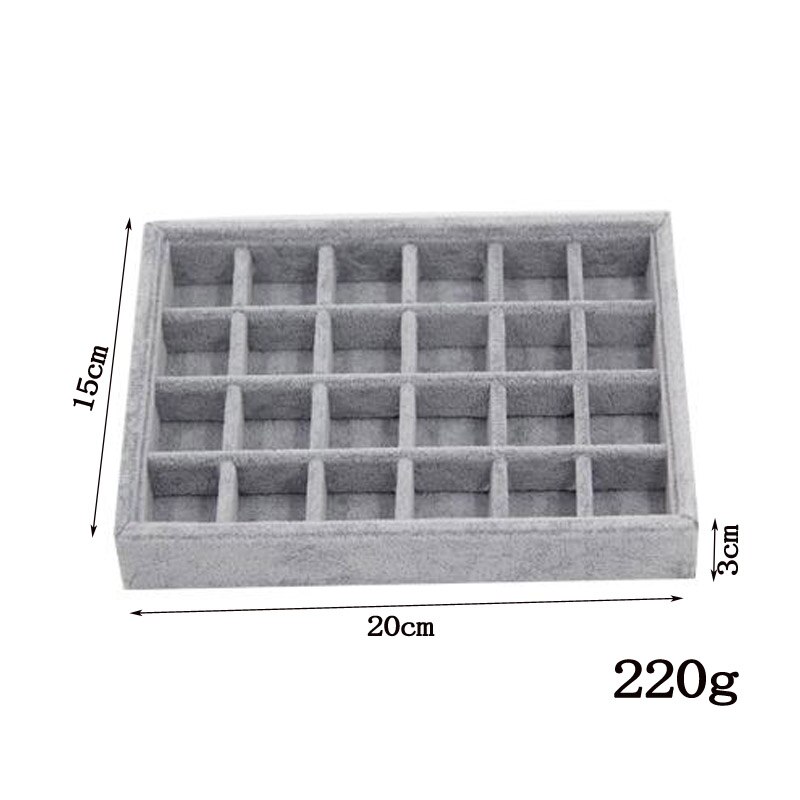 Novedad en caja de joyería DIY, organizador de almacenamiento en cajones, bandeja de almacenamiento de terciopelo suave gris, bandeja para embalaje de joyería hecha a mano DIY: 24 grids tray