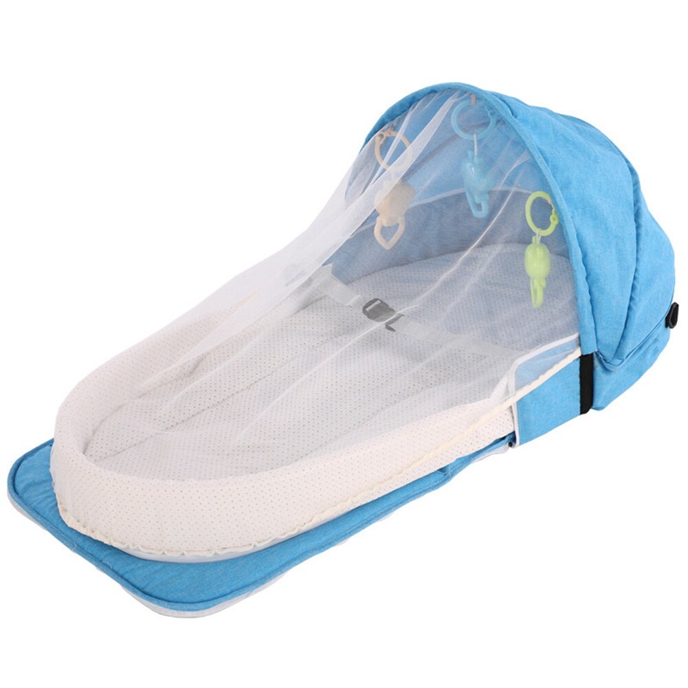 Cuna de bebé creativa, cama plegable portátil con mosquitera, bolsa de mamá multiusos, camas de viaje: Blue