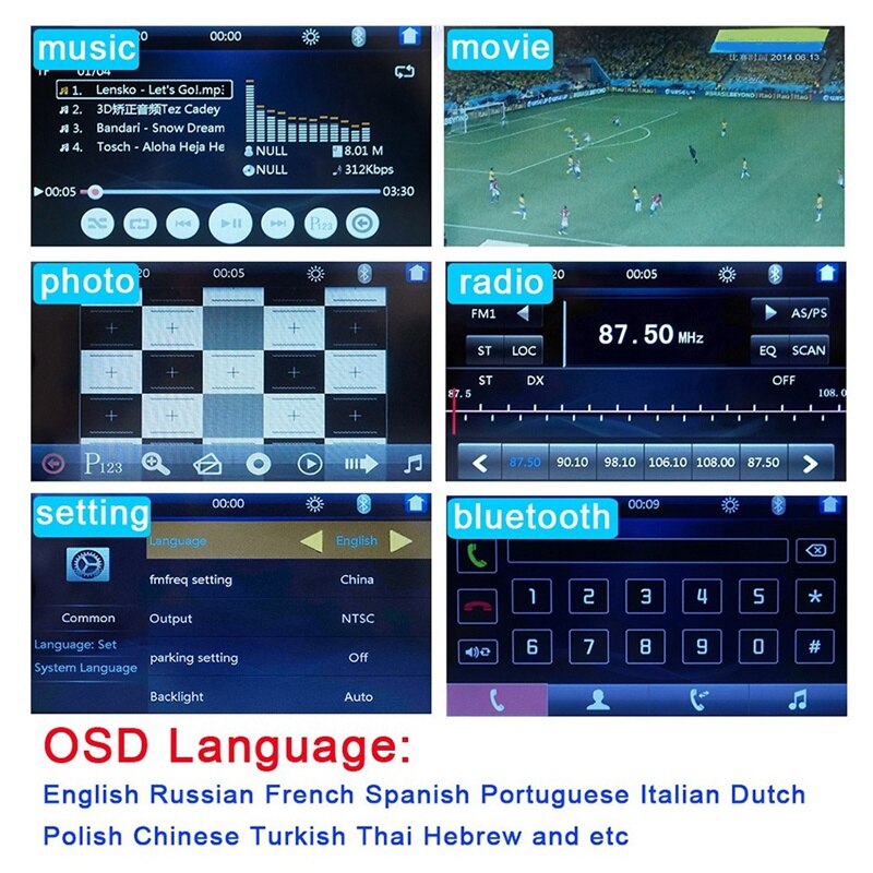 Radio Multimedia para coche 2 Din Hd 7 pulgadas Pantalla de contacto estéreo Bluetooth 12V 2Din Fm Iso potencia Aux entrada Auto Mp5 reproductor Sd Usb, 7034
