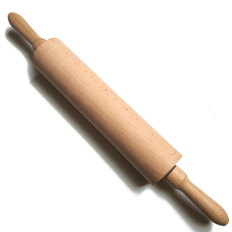 Wooden Rolling Pin with Handles 17.5/20/24cm Classic Smooth Dough Scraper Kitchen Utensil for Pie Crust Cookie FP8: Large