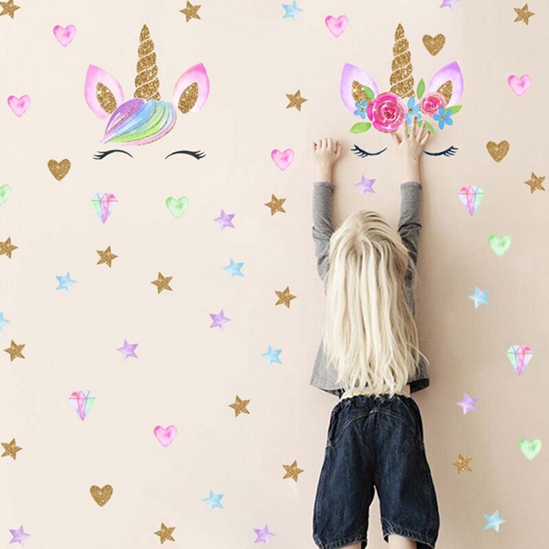 Kleurrijke Bloem Dier Eenhoorn Muursticker Art Decal Sticker Kinderkamer Nursery Wanddecoratie