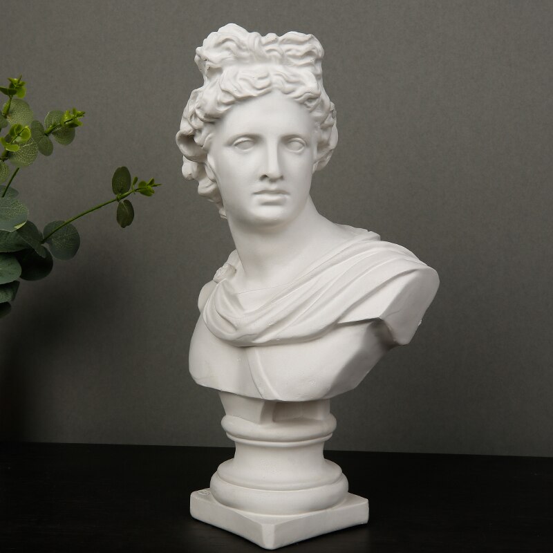 30 CM Large Apollo Bust Statue Adelos Greek Mythology Resin Plaster Craftwork Office Hotel Living Room Decoration