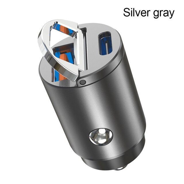 Mini stealth car adapter  qc 4,0 quick charge type 3,0 c pd charger t 30w pd+qc/pd+pd car charger for 13 12 xiaomi: Silver grey