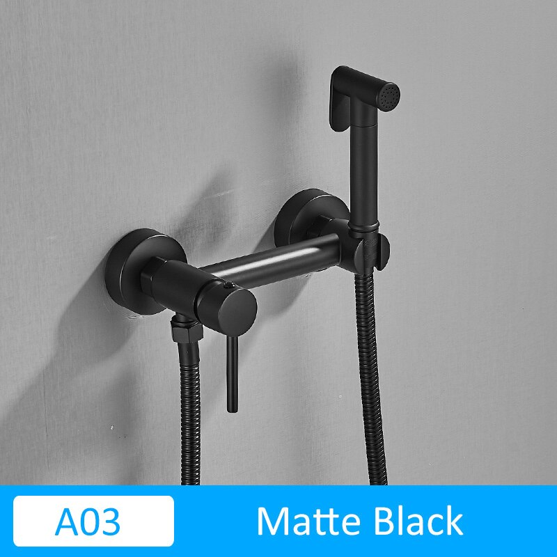 Quyanre Matte Black Bidet Shower Faucet Solid Brass Bidet Faucet Muslim Ducha Higienica Cold Water Mixer Tap Toilet Faucets: A03-Black