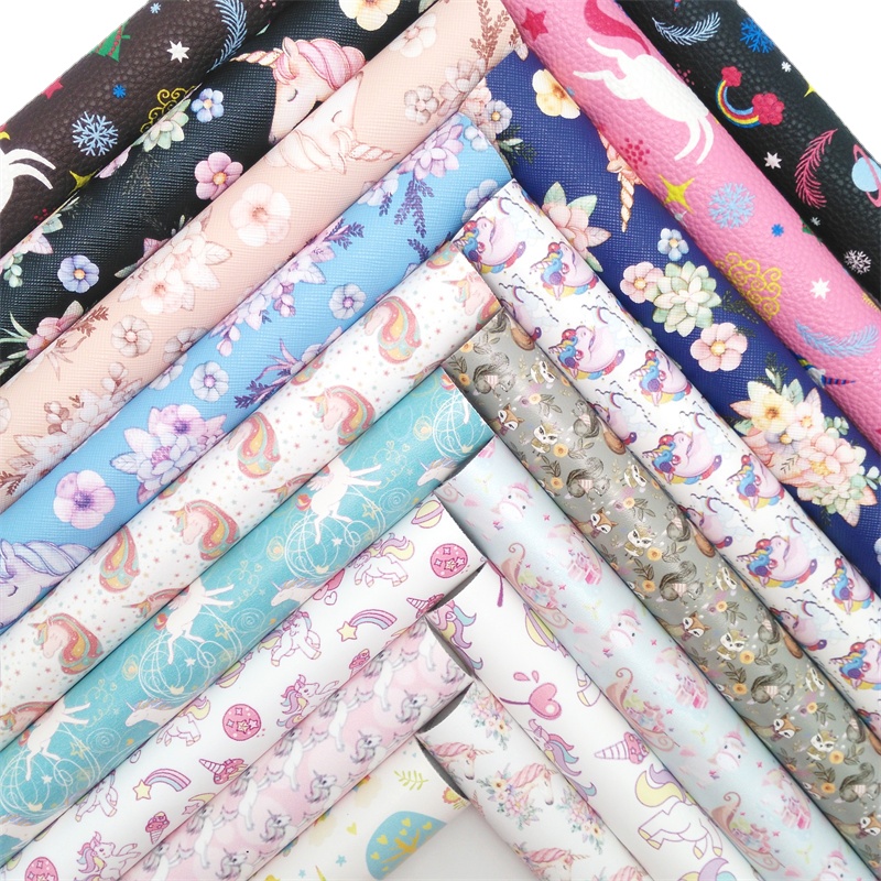 Unicorn Printed Synthetic Leather Faux Fabric Sheets Felt Backing Leather Sheets For Accessories Bows 21X29CM GM2167A