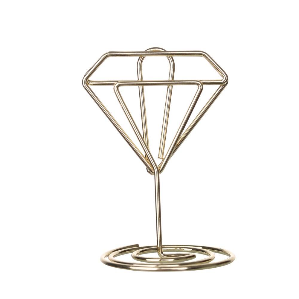 1 pc cool bröllopsfest skrivbord dekoration metall plats korthållare romantisk hjärta diamant fotoklipp bord nummer nummer: Diamant - guld