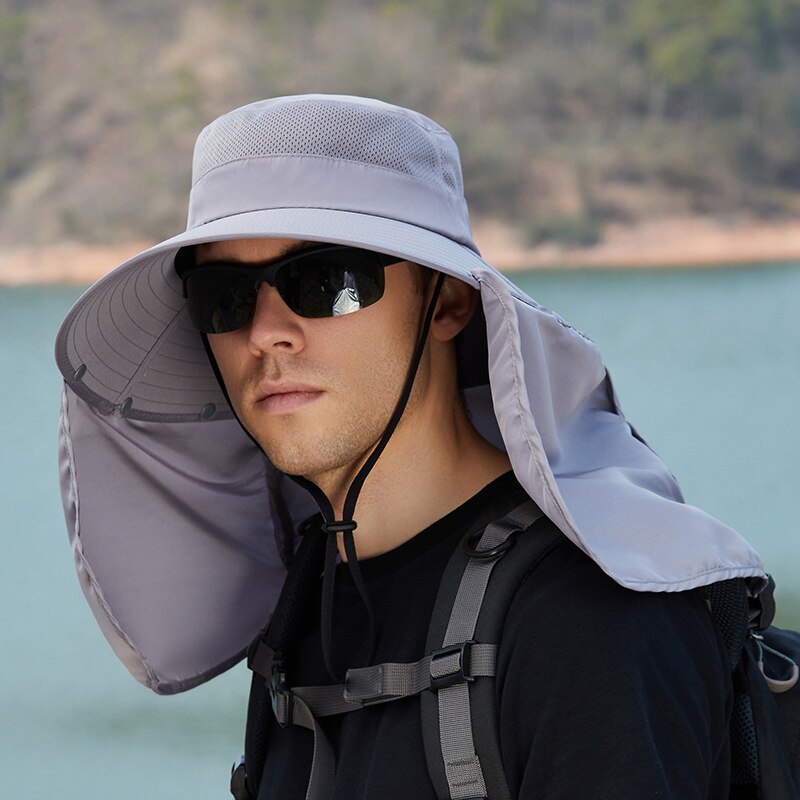 Mannen Zomer Visser Hoeden Mesh Ademend Zon Outdoor Waterdichte Emmer Hoed Klimmen Vissen Sjaal Guard Cap: GRAY
