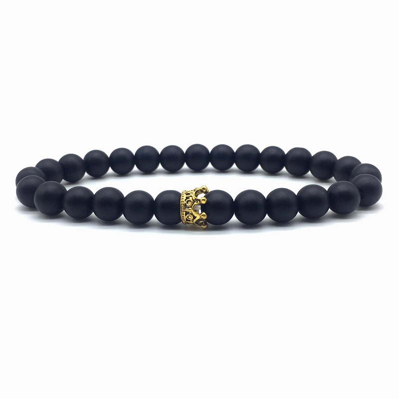 Korona Charm bransoletka mężczyźni 2022 moda prosty kamień lawowy matowy bransoletka z koralików dla mężczyzn biżuteria prezent Pulsera Hombre: 5