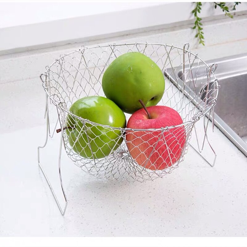 304 Stainless Steel Deep-fried Mesh Household French Fries Chicken Wings Telescopic Folding Round Water Drain Filter Mesh Sieve