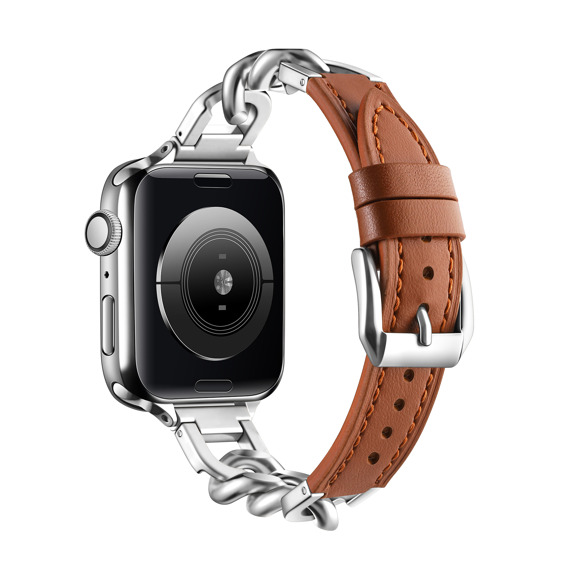 Correa de cuero para Apple Watch 10 Band 46mm 42mm 44mm 40mm 41mm 45mm pulsera de acero inoxidable para mujer iWatch Series 9 8 SE 7 6 cinturón: Marrón claro / 14 mm