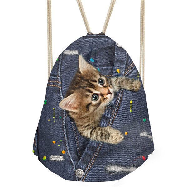 FORUDESIGNS Kleine Frauen Kordelzug Nette 3D Cowboy Haustier Katze Hund Kinder Schule Rucksack Männer Tasche Mochila mujer: CC3325Z3