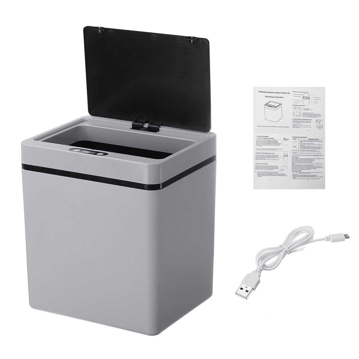 13L Automatic Sensor Dustbin Infrared&Vibration Sensor Trash Can Induction Waste Bin Rubbish Can Home Living Room Garbage Bucket: Grey