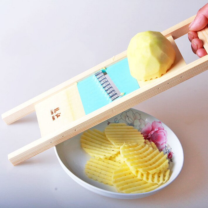Wood Potato Grid Slicer Potato Net Flower Vegetable Slicer Corrugated Chopper Cutter Wave Cutter Potato Grid Slicer Chipper
