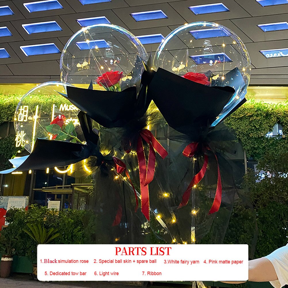 Poignée Ballon Led Avec Des Bâtons Lumineux Transparent Rose Bouquet Avec Batterie Paquet Pour Anniversaire De Mariage Saint-Valentin: A