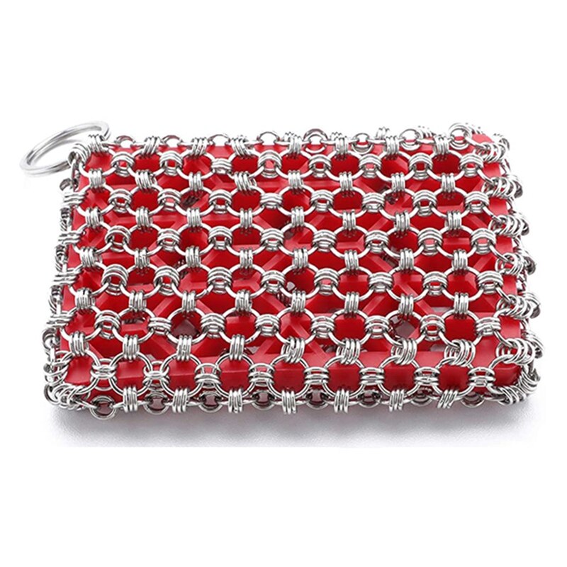 Cast Iron Frying Pan Cleaner 316 Stainless Steel Chain Armor Scrubber Built-in Silicone Cleaning Kitchen Utensils