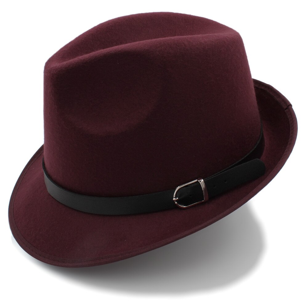 Dad Men's Chapeu Feminino Hat For Gentleman Gentleman Winter Autumn Wool Church Felt Fedora Homburg Jazz Hat Size 58CM: Wine Red