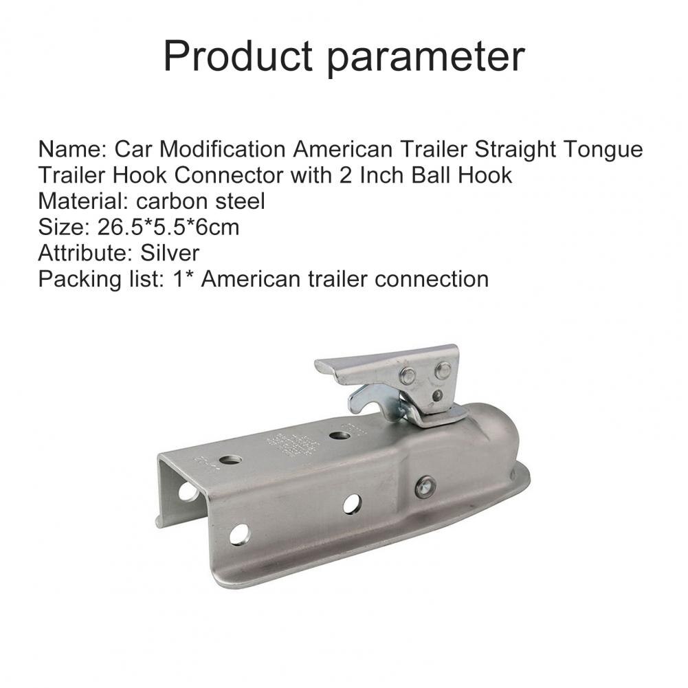 Straight Tongue Trailer Coupler Zinc-plated Quick Release Silver Carbon Steel Ball Coupler For 2 inch Ball Hitch 3500lbs